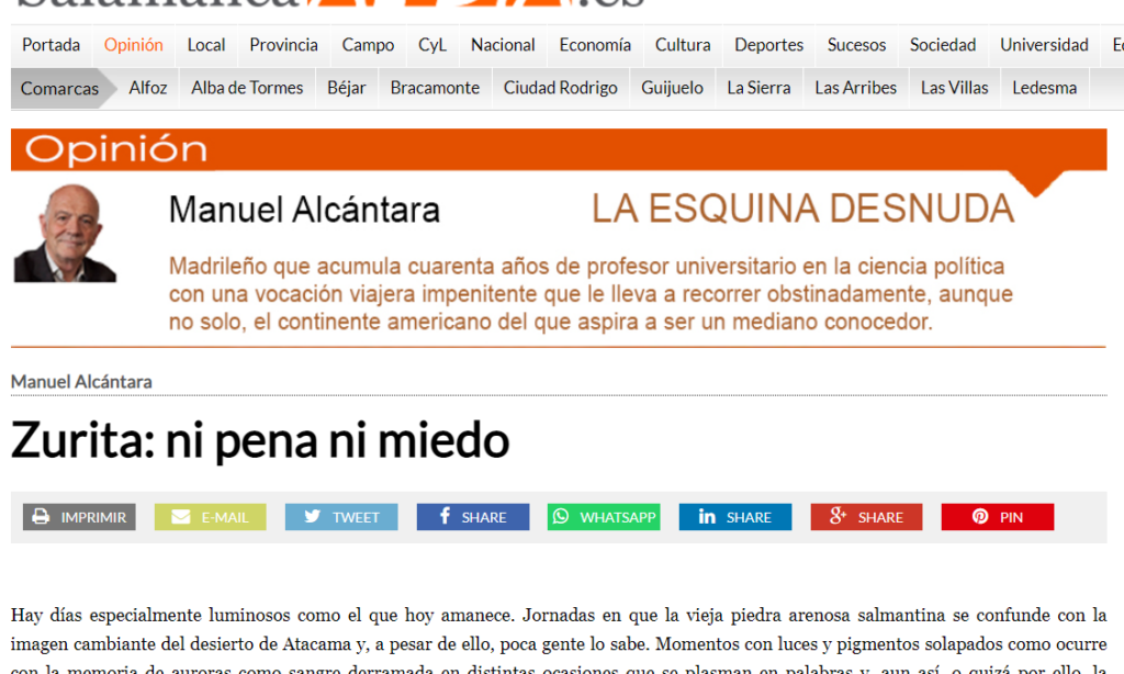 Artículo: “Zurita: ni pena ni miedo”, por nuestro colegiado Manuel Alcántara, publicado en la Esquina Desnuda el día 2 de junio de 2021