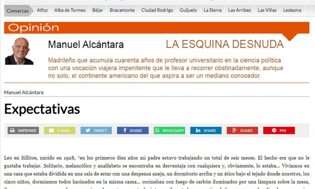 Artículo: “Expectativas”, por nuestro colegiado Manuel Alcántara, publicado en la Esquina Desnuda el día 9 de junio de 2021