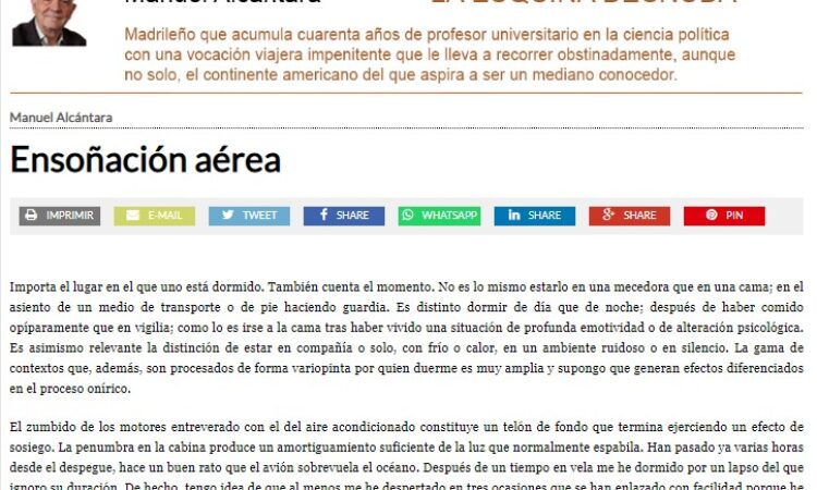 Artículo: “Ensoñación aérea”, por nuestro colegiado Manuel Alcántara, publicado en la Esquina Desnuda el día 23 de junio de 2021