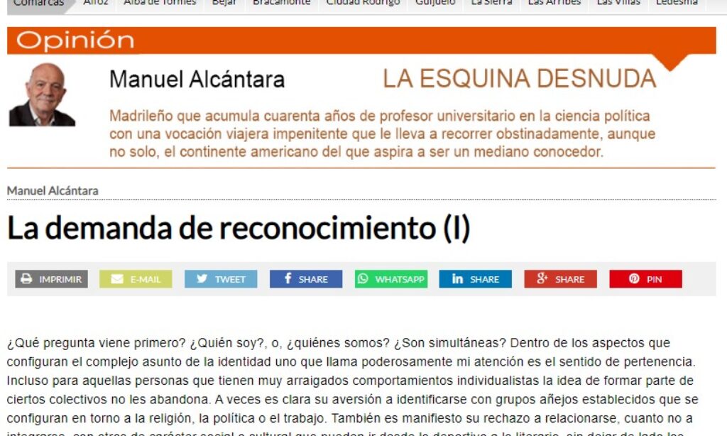 Artículo: “La demanda de reconocimiento (I)”, por nuestro colegiado Manuel Alcántara, publicado en la Esquina Desnuda el día 4 de agosto de 2021