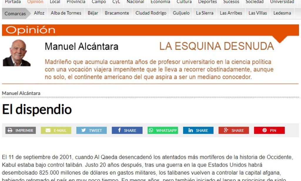 Artículo: “El dispendio”, por nuestro colegiado Manuel Alcántara, publicado en la Esquina Desnuda el día 8 de septiembre de 2021