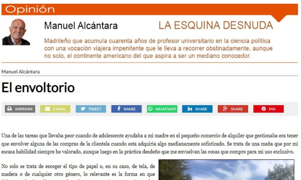 Artículo: “El envoltorio”, por nuestro colegiado Manuel Alcántara, publicado en la Esquina Desnuda el día 29 de septiembre de 2021