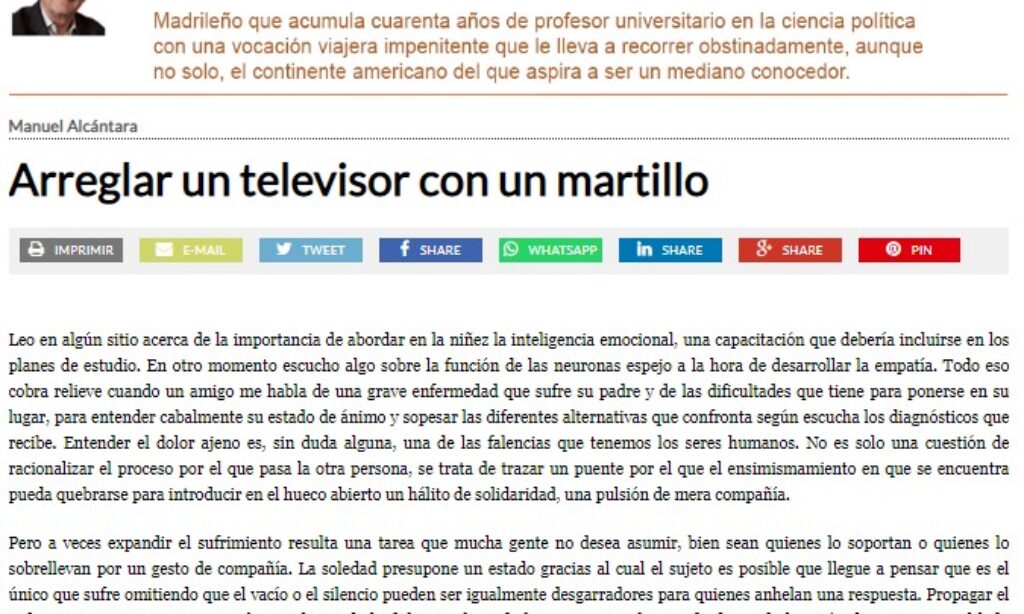 Artículo: “Arreglar un televisor con un martillo”, por nuestro colegiado Manuel Alcántara, publicado en la Esquina Desnuda el día 27 de octubre de 2021