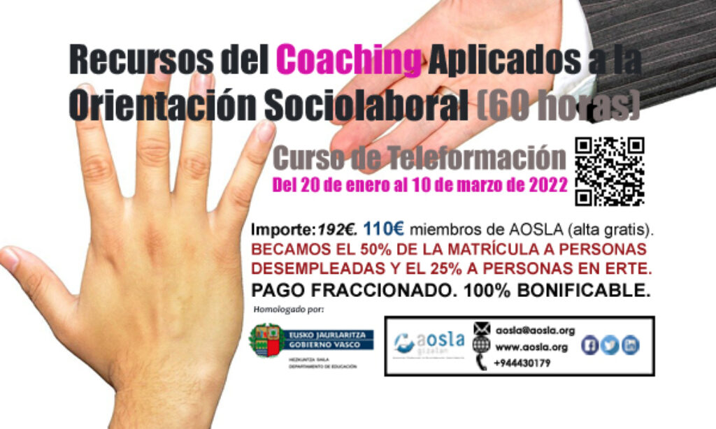 ¡Próxima formación de AOSLA!: «Recursos del Coaching Aplicados a la Orientación Sociolaboral» Con descuento del 9% para colegiados/as. (Fecha de inicio:  plazo de incorporación ampliado hasta el 27 de enero)