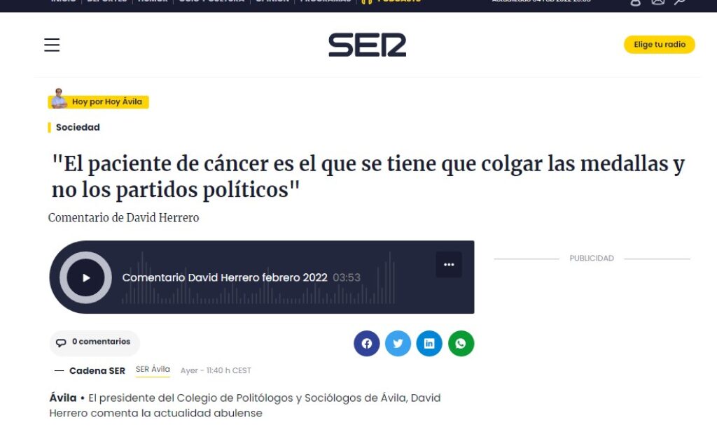 Comentario de opinión de David Herrero sobre la actualidad abulense de febrero en SER Ávila