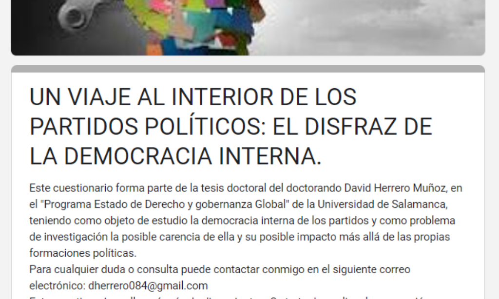 Colaboración con la investigación doctoral de uno de nuestros colegiados «Un viaje al interior de los partidos políticos: el disfraz de la democracia interna»