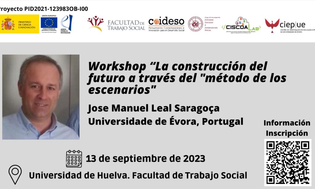 Workshop «La construcción del futuro a través del método de los escenarios», organizado por el grupo de investigación Estudios Sociales E Intervención Social (ESEIS) – Universidad de Huelva (Facultad de Trabajo Social) (Fecha: 13 de septiembre de 2023)