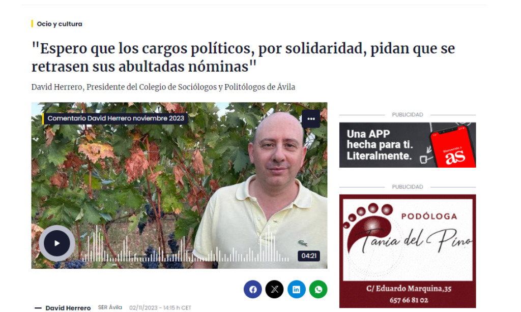 Comentario de opinión de David Herrero de noviembre en Hoy por Hoy Ávila
