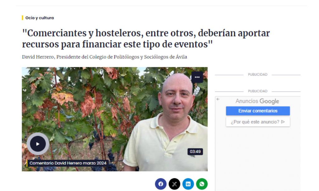 Comentario de opinión de David Herrero de marzo en Hoy por Hoy Ávila