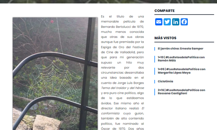 Artículo: “La estrategia de la araña”, por nuestro colegiado Manuel Alcántara, publicado en la Esquina Revestida el día 13 de marzo de 2024