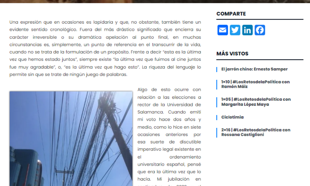 Artículo: “¿La última vez?”, por nuestro colegiado Manuel Alcántara, publicado en la Esquina Revestida el día 11 de abril de 2024