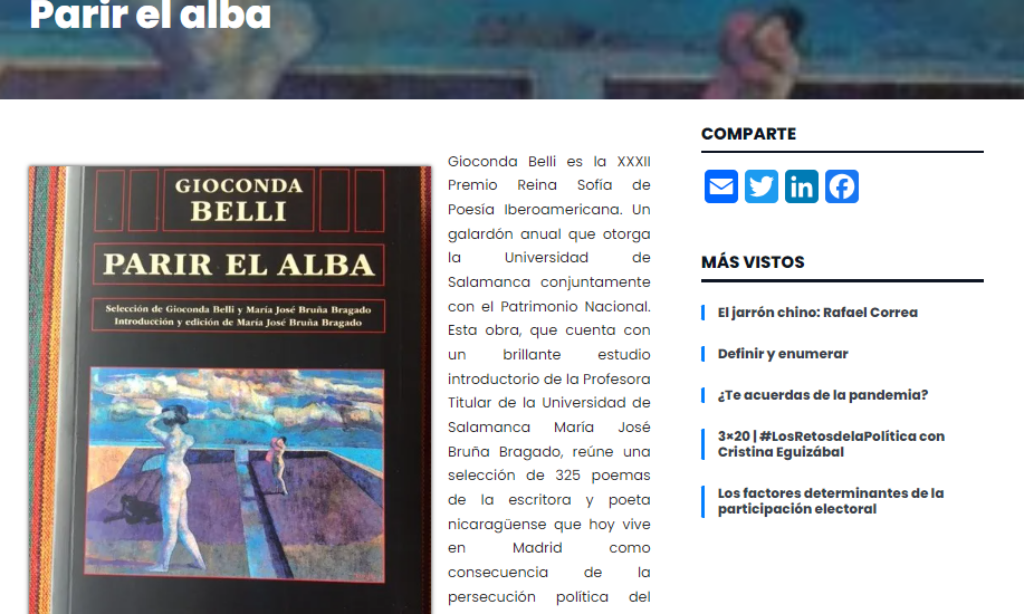 El libro de la quincena. Parir el alba – por Manuel Alcántara Sáez (Fecha: 6 de mayo de 2024)