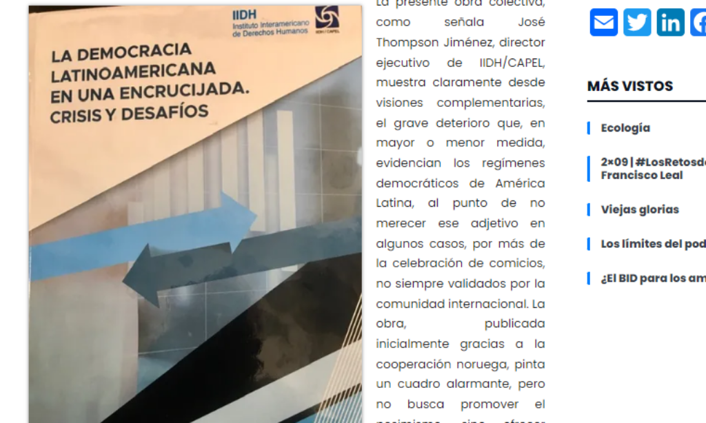 El libro de la quincena. La democracia latinoamericana en una encrucijada. Crisis y desafíos – por Manuel Alcántara Sáez (Fecha: 20 de mayo de 2024)