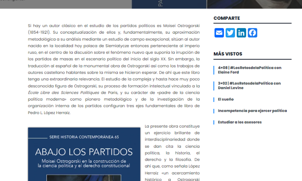 El libro de la quincena. Abajo los partidos – por Manuel Alcántara Sáez (Fecha: 17 de junio de 2024)