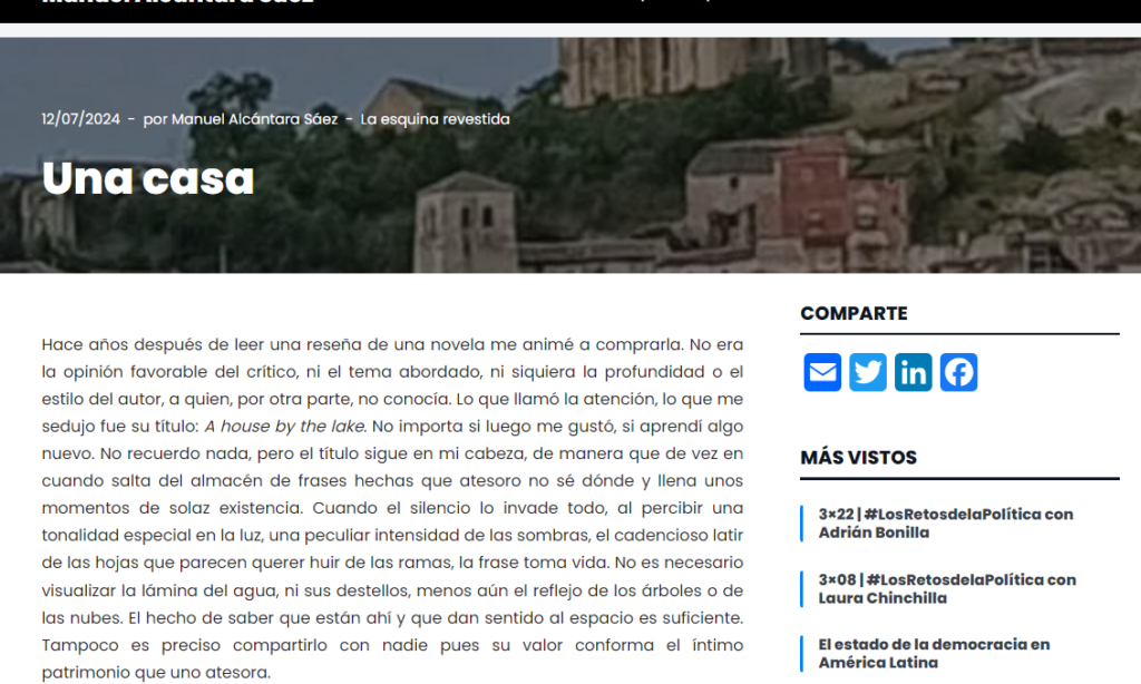 Artículo: “Una casa”, por nuestro colegiado Manuel Alcántara, publicado en la Esquina Revestida el día 12 de julio de 2024