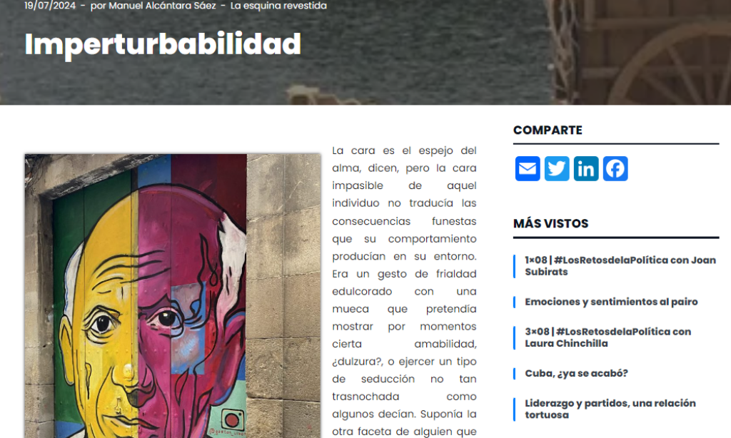 Artículo: “Imperturbabilidad”, por nuestro colegiado Manuel Alcántara, publicado en la Esquina Revestida el día 19 de julio de 2024