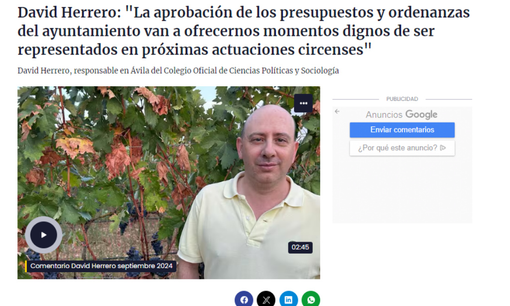 Comentario de opinión de David Herrero de septiembre en Hoy por Hoy Ávila