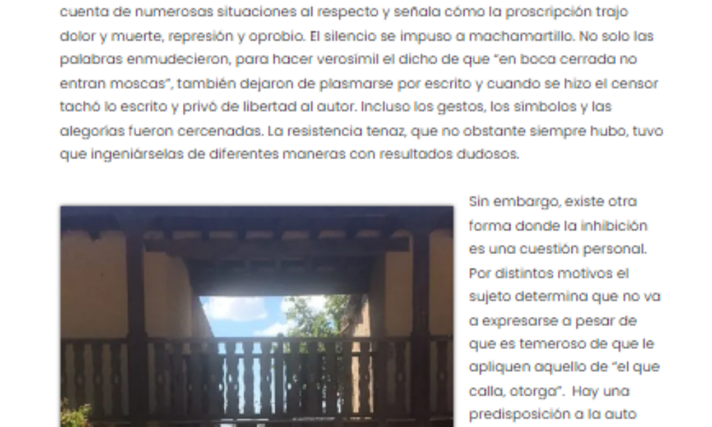 Artículo: “De eso no se habla”, por nuestro colegiado Manuel Alcántara, publicado en la Esquina Revestida el día 13 de septiembre de 2024