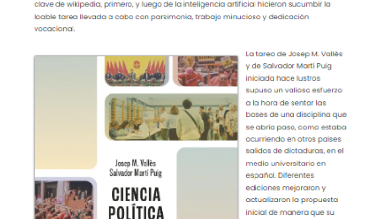 El libro de la quincena. Ciencia Política. Un Manual – por Manuel Alcántara Sáez (Fecha: 7 de octubre de 2024)