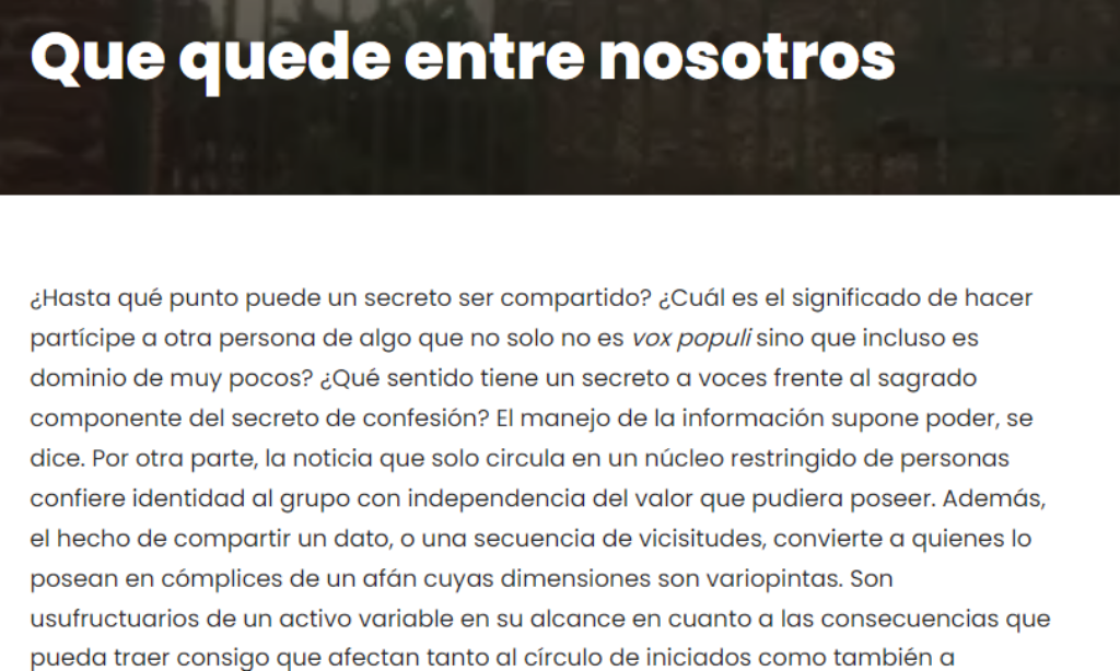 Artículo: “Que quede entre nosotros”, por Manuel Alcántara, publicado en la Esquina Revestida el día 18 de octubre de 2024