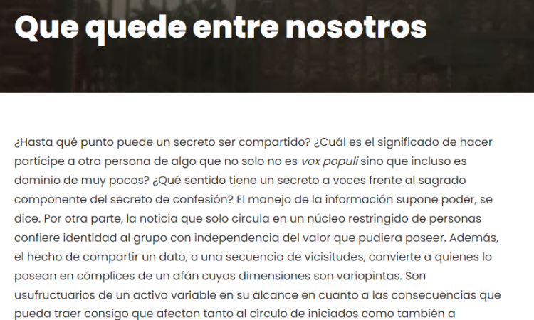 Artículo: “Que quede entre nosotros”, por Manuel Alcántara, publicado en la Esquina Revestida el día 18 de octubre de 2024