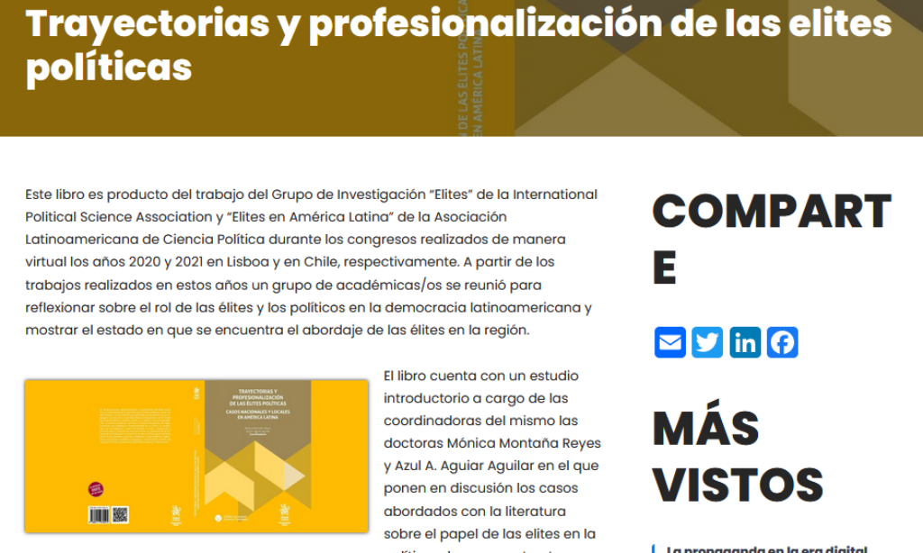 Recomendación de El Libro de la Quincena: «Trayectorias y profesionalización de las elites políticas» – por Manuel Alcántara Sáez (18 de noviembre de 2024)