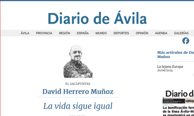 Artículo: “La vida sigue igual”, escrito por David Herrero Muñoz, colegiado y delegado en Ávila y Segovia, publicado en el Diario de Ávila el pasado 20 de noviembre de 2024