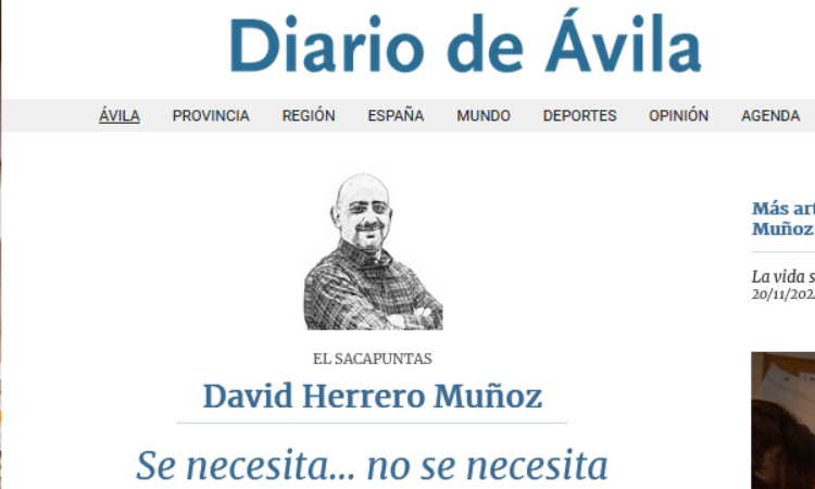 Artículo: “Se necesita… no se necesita”, escrito por David Herrero Muñoz, colegiado y delegado en Ávila y Segovia, publicado en el Diario de Ávila el pasado 18 de diciembre de 2024