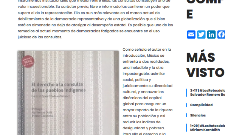 Recomendación de El Libro de la Quincena: «El derecho a la consulta de los pueblos indígenas» – por Manuel Alcántara Sáez (30 de diciembre de 2024)