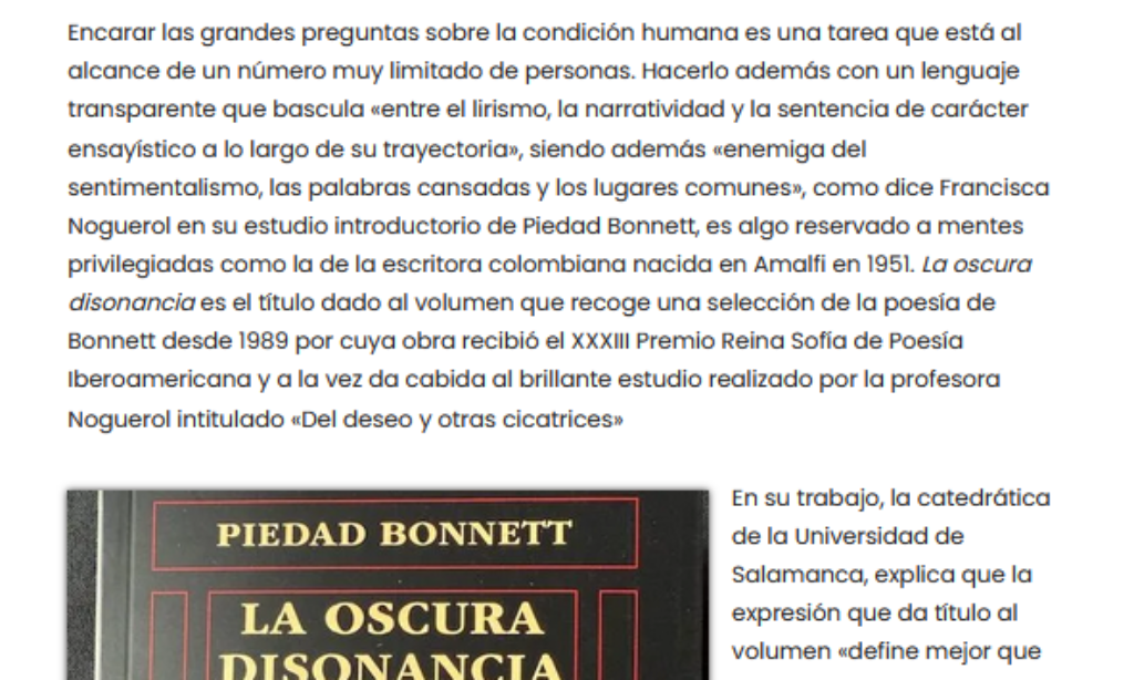 Recomendación de El Libro de la Quincena: «La oscura disonancia» – por Manuel Alcántara Sáez (27 de enero de 2025)
