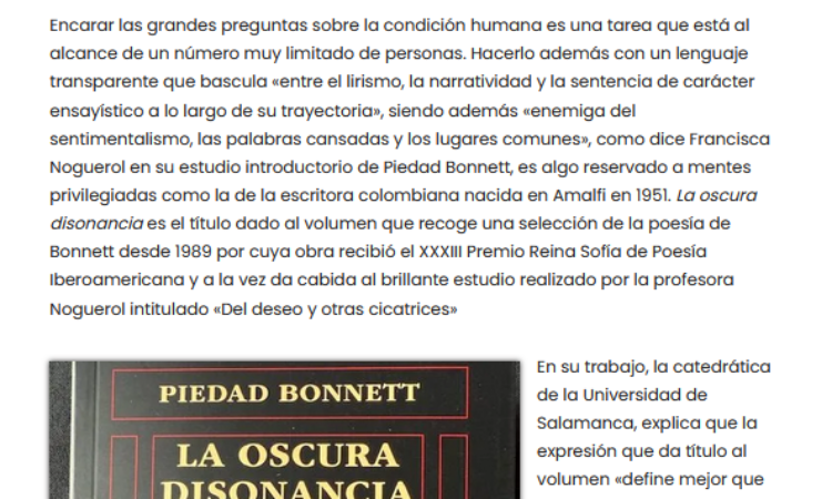 Recomendación de El Libro de la Quincena: «La oscura disonancia» – por Manuel Alcántara Sáez (27 de enero de 2025)