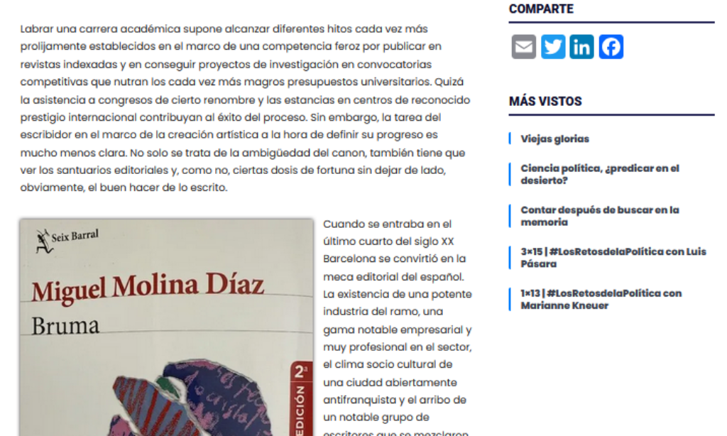 Recomendación de El Libro de la Quincena: «Bruma» – por Manuel Alcántara Sáez (10 de marzo de 2025)