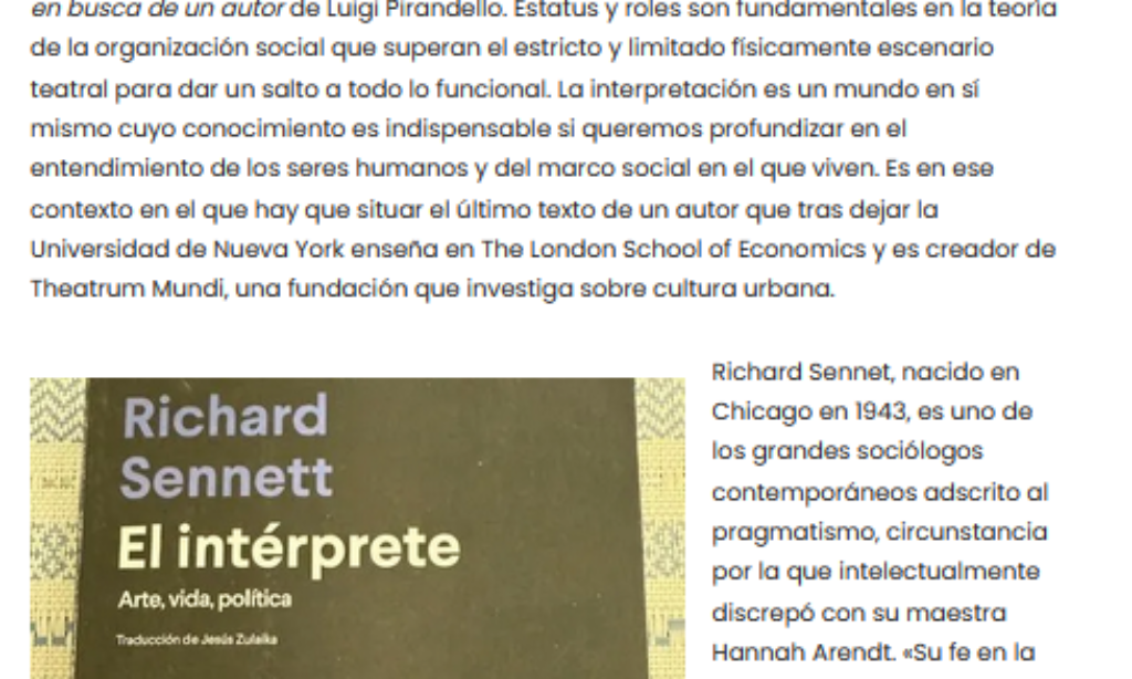 Recomendación de El Libro de la Quincena: «El intérprete. Arte, vida, política» – por Manuel Alcántara Sáez (24 de marzo de 2025)