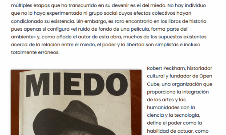 Recomendación de El Libro de la Quincena: «Miedo» – por Manuel Alcántara Sáez (21 de abril de 2025)